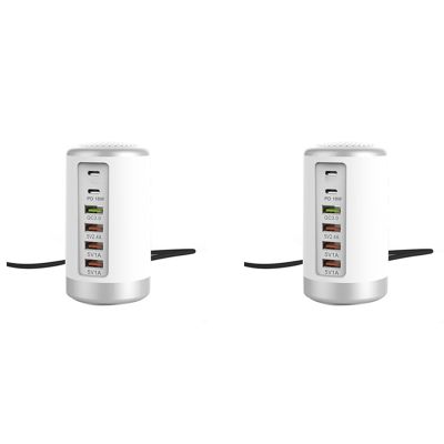 2X 65W USB Fast Charger HUB Quick Charge QC3.0 Multi 6 Port USB Type C PD Charger Charging Station(White)