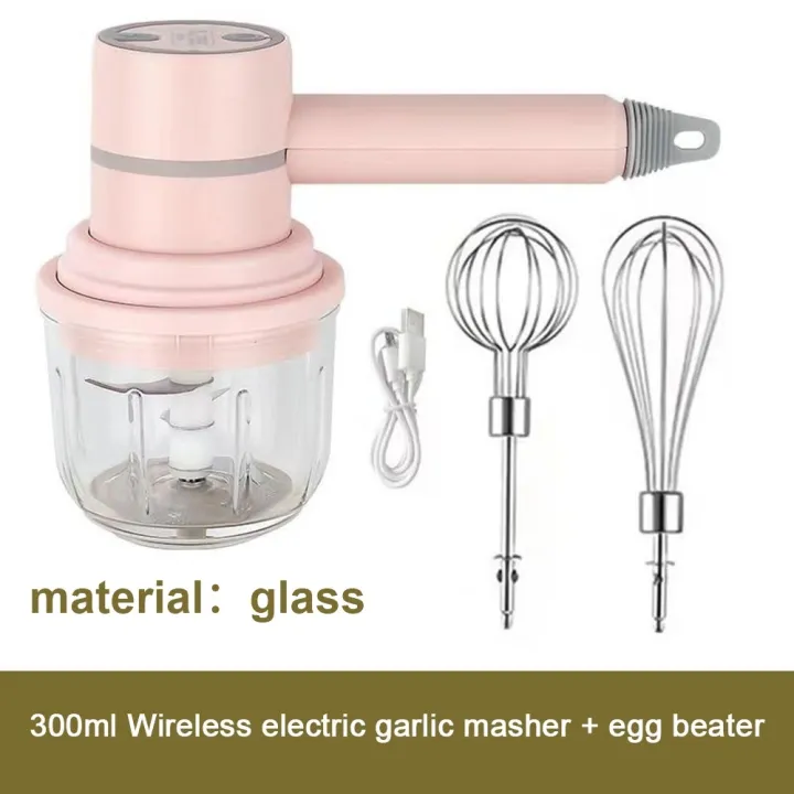 psan ♛ USB 2 in 1 Wireless Electric Garlic Chopper Masher Whisk Egg