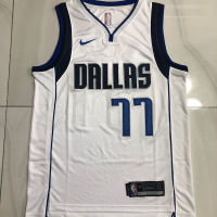 Dallas Mavericks ผู้ชาย # Luka Doncic เสื้อถักไม้เนื้อแข็งเสื้อเจอร์ซีย์สีขาว/สีฟ้า