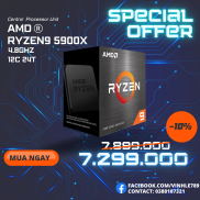 CPU AMD Ryzen 9 5900X  3.7GHz Boost 4.8GHz 12 nhân 24 luồng 64MB AM4 NEW