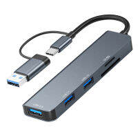 อุปกรณ์เสริมสำหรับการเชื่อมต่อกับแลบทอป USB 5 In 1 Multiport USB 2/3.0เครื่องอ่านบัตร TF ตัวเชื่อมต่อ2แบบอะลูมินัมอัลลอยอุปกรณ์เสริมสำหรับ PC USB Type-C ความเร็วสูงฮับต่อพ่วง