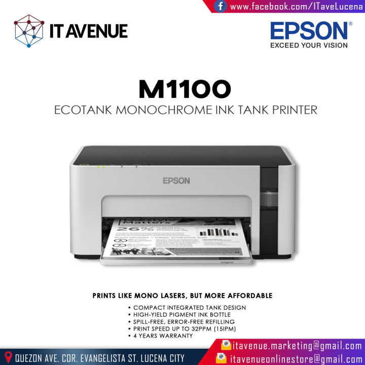 Epson Ecotank Monochrome M1100 Ink Tank Printer Lazada Ph 0604