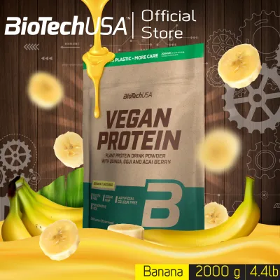 BioTechUSA Vegan Protein วีแกนโปรตีน 2000g-รสกล้วย (โปรตีนถั่ว,โปรตีนข้าว, โปรตีนพืช โปรตีนมังสวิรัติ) มีแอลกลูตามีน, แอลอาร์จีนีน ชนิดผง