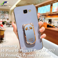 JieFie หมีการ์ตูนน่ารักสำหรับ Samsung Galaxy J4 Plus / J6 Plus / J7 Prime / J7 Pro / J7 2017 / J5 Prime / J2 Prime ชุบโครเมี่ยมเงานุ่มซิลิโคนโทรศัพท์กรณีพับขาตั้ง