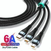 3in 1 USB สายข้อมูล6A 100W สำหรับ iPhone 14 13 12 Pro 11ที่ชาร์จความเร็วสูงสายชาร์จ Type-C สำหรับ Poco X4 Pro Xiaomi ไมโคร USB USB ลวด USB ประเภท C