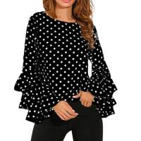 Hang - Qiao ผู้หญิง Polka Dots เสื้อแขนบานเสื้อเชิ้ตลำลอง Tops - INTL