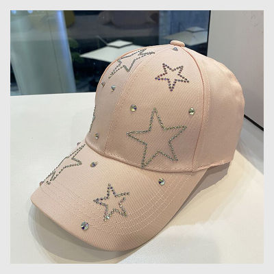 ผู้หญิงเบสบอลหมวก Five Pointed Star ฝังเพชร Sun หมวกฤดูใบไม้ผลิและฤดูร้อนผ้าฝ้ายปรับ Casual หญิง Peaked หมวก Girl