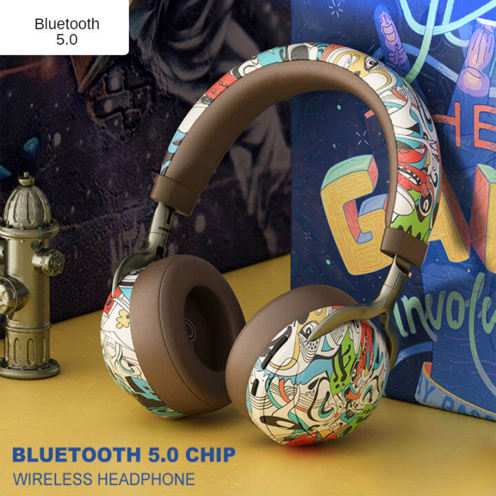 Youpin Wireless Bluetooth Colorful Graffiti Headphones Insert Tf Card Fm  Radio Music Earphone Deep Bass Hifi Stereo Gamer Headset 