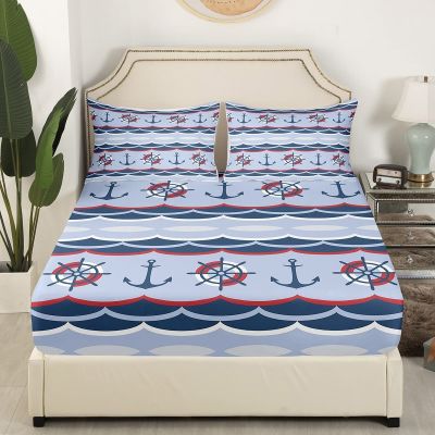 【CW】 Fitted Sheet Ship SetsRetro Steering Bed Sheets Theme Sketch Sea Set
