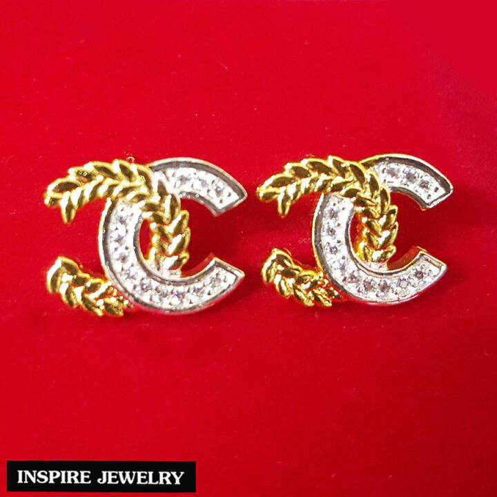 inspire-jewelry-ต่างหู-ฝังเพชร-งานจิวเวลลี่-หุ้มทองแท้-100-24k-สวยหรู-พร้อมถุงกำมะหยี่