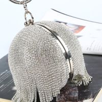 【YD】 2022 Sliver Diamonds Rhinestone Round Fashion Small Tassels Clutch Ladies Handbag Evening Clutches