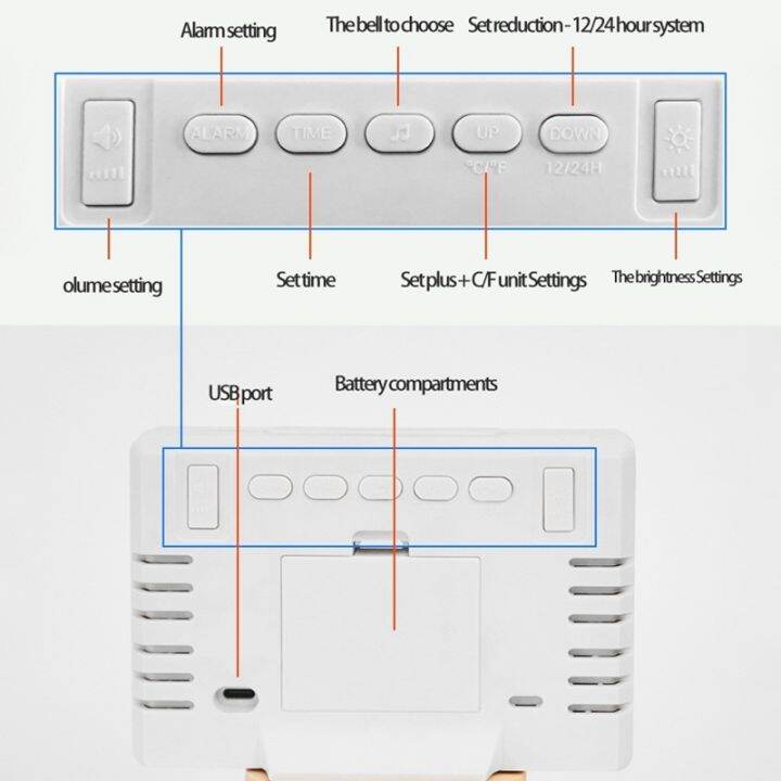 two-dog-sells-cars-นาฬิกานาฬิกาปลุกดิจิตอล-led-ตั้งโต๊ะ-นาฬิกาตั้งโต๊ะแบบพกพามีโต๊ะข้างเตียง-usb-เครื่องวัดความชื้นสำหรับเด็กห้องนอนรถการเดินทาง
