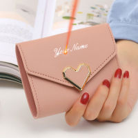 2022 New Short Women Wallets Free Name Engraving Kpop Heart-Shaped Cute Small Womens Wallet PU Leather Slim Simple Female Purse Wallets