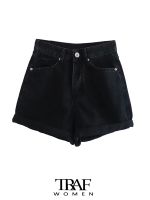 【hot】 Fashion Turn-up Hems Faded Denim Shorts Waist Fly Female Jeans Mujer