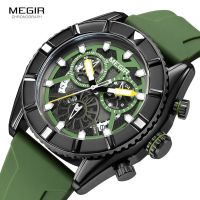 ZZOOI MEGIR Men Quartz Watches Military Sports Chronograph Wristwatch with Auto Date Olive Green Silicone Strap часы relogio masculino