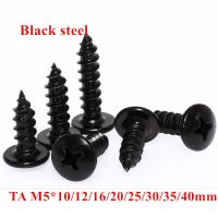 100pcs TA M5*10/12/16/20/25/30mm Phillips Truss Head Self Tapping Screw Cross Recessed Mushroom self-tappping Screws Black Steel Nails Screws  Fastene