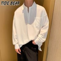 TIDE BEAR เสื้อแขนยาวที่เรียบง่ายมาตรฐานใหม่สำหรับผู้ชายเสื้อชิโอะฮาราจูกุเทรนด์ประจำวันเสื้อโปโลวัยรุ่นผู้ชายแฟชั่นป๊อปอิน