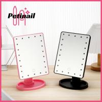 PETINAIL เครื่องแต่งหน้าท่องเที่ยวหมุนได้สำหรับห้องน้ำกระจกแต่งหน้า LED ใช้แบตเตอรี่หรี่สัมผัสเครื่องสำอาง