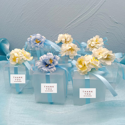 【cw】pcs Matte PVC Dragee for Wedding Artificial Flower Blue Ribbon es Anniversary Gift Communion Details Guests