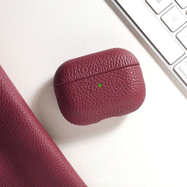 เคสหนังวัวแท้-ลายลิ้นจี่-สําหรับ-airpods-3-2-pro