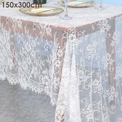ผ้าคลุมโต๊ะตกแต่งโต๊ะอาหารค่ำสำหรับงานแต่งงานผ้าปูโต๊ะปักลายดอกไม้โบราณ10ฟุตสีขาว/ดำสำหรับงานแต่งงาน