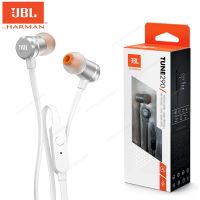 เฮดโฟนแบบเสียบหูอะลูมิเนียม T290 JBL ของแท้พร้อมเบสบริสุทธิ์หูฟังสำหรับเล่นกีฬาประสิทธิภาพสูงพร้อมรีโมท/ไมโครโฟนปุ่มสากล