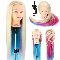 29Inch Synthetic Hair Mannequin Head for Hairstyles Hairdressing Training Head Dummy Doll Clamp Accessories with Tripod Stand