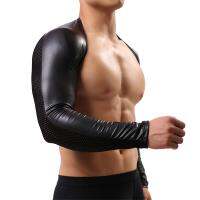 Man T Shirts Black Faux Leather Mesh Men Crop Tops Gay Sexy Nylon Spandex Long Sleeves Wrestling Shirts