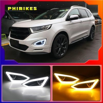 ♂✐ 2Pcs Car LED DRL For Ford Edge 2015 2016 2017 2018 Daytime Running Light with Yellow siganl Fog Lamp cover