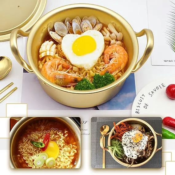 Ramen Pot, Korean Ramen Cooking Pot with Lid Korean Ramen  Noodle Pot Fast Heating for Kitchen Cookware for Home Camping Hiking, Gold:  Bowls