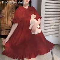 ﹍ ocehrk QWEEK-Vestido Kawaii para meninas colarinho Pan manga folhada vestido de verão macio japonês preto rosa vermelho verão fofo 2021