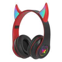 Flashing LED Cute Devil Ears Headphones Bluetooth-compatible Wireless Headset With Mic TF Kid Stereo Music Earbud Phone Earphone