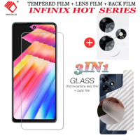 (3 in 1) Tempered Glass For Infinix Hot 30 30i Hot 20 20S 20i 20Play Hot 12i 12 12Play Hot 11s NFC 11 Hot 10 10S 10i 10Play 9 9Play ฟิล์มกระจกนิรภัย Tempered Glass ฟิล์มกระจกกันรอยกล้องหลัง+เลนส์กล้องถ่ายรูปฟิล์ม + คาร์บอนไฟเบอร์ด้านหลังฟ