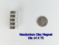 5 ชิ้น แม่เหล็กแรงสูงกลมแบน ขนาด Dia Dia 14 x T5 mm N35 Neodymium Magnet แรงดูดสูง ชุบนิเกิล อุปกรณ์สำหรับงาน DIY ติดแน่น ติดทน เก็บปลายทางได้