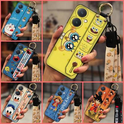 Kickstand Shockproof Phone Case For VIVO Y27 4G Wristband Lanyard Durable Waterproof Soft case Cute Cartoon Silicone