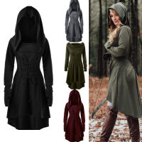 ยุคกลางผู้หญิง Archer เครื่องแต่งกายแขนยาว Hooded Pixie คอสเพลย์ชุด Renaissance Femal Hunter Larp Robe Bandage Plus ขนาด S-4XL