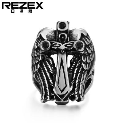 REZEX เครื่องประดับแหวนกางเขนเหล็กกล้าไททาเนียมรูปปีกนางฟ้าสำหรับผู้ชาย