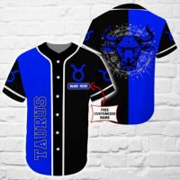 Taurus Blue Baseball Jersey Custom Name Zodiac Horoscope Zodiac Graphic Birthday