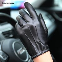 Driving Gloves Mens Luxurious PU Leather Winter Autumn Driving Keep Warm Gloves Cashmere Touch screen gloves Black Outdoor Sport