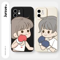 Ready Stock! JURSUE เคสคู่ เคสไอโฟน คู่รัก ขอบเหลี่ยมกันกระแทกซิลิโคนนุ่มการ์ตูนน่ารักตลก เคสโทรศัพท์ Compatible for iPhone 13 12 11 Pro Max SE 2020 X XR XS 8 7 6 6S Plus พลัส สีดำ Y1846