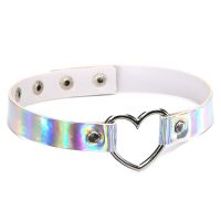 PU Leather Choker Necklace Gift For Women Holographic Choker Heart Metal Laser Collar Chocker Fashion Jewelry Colorful Leather