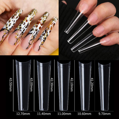 500 Pcs Extra Long C-Curve False Nail Tips DIY Nails Salon Tip Acrylic Transparent Natural Guide Capsule Coffin Artificial Nails