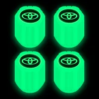 4pcs Luminous Valve Caps with Logo Fluorescent Green Tire Valve Caps Car Motorcycle Bicycle Wheel Hub Glowing Valve Cover Tire Decoration