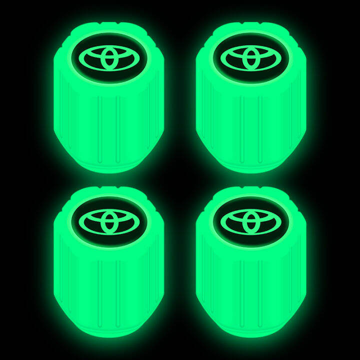 4pcs Luminous Valve Caps with Logo Fluorescent Green Tire Valve Caps