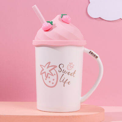 kawaii-strawberry-ice-cream-mug-coffee-cup-cute-ceramic-tea-mug-with-silicone-lid-s-straw-cups-student-girl-drink-water-cup