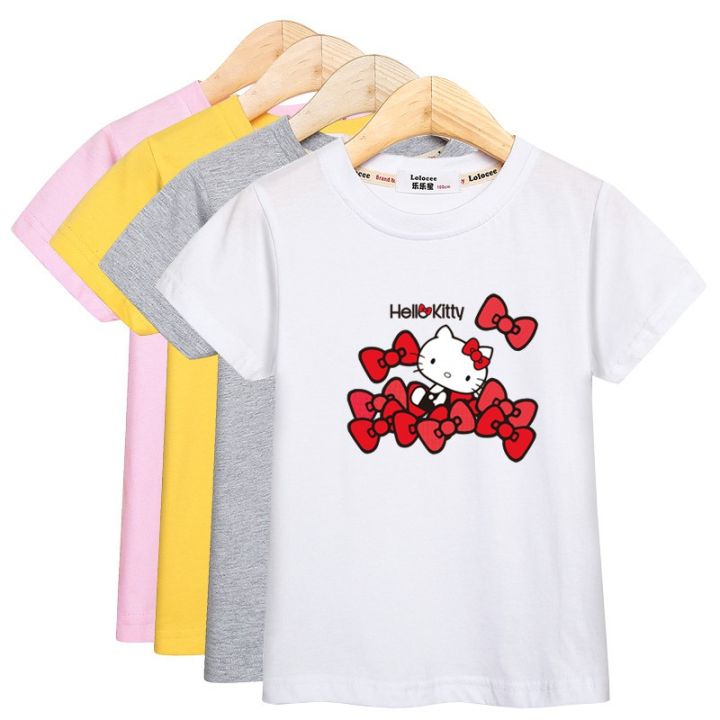 candy-style-spot-delivery-เสื้อยืดลําลองสําหรับเด็กผู้หญิงแขนสั้นพิมพ์ลายการ์ตูน-hello-kitty