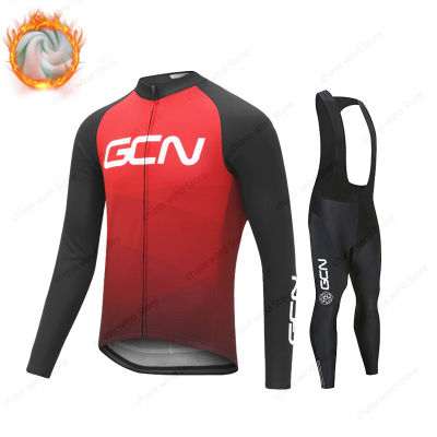 Thermal Fleece Long Sleeve Sportswear Autumn Racing Jersey Suit for Men GCN New Winter Bicycle Set Bike Cycling Team