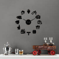 Modern Design Luxury 3d Acrylic Mirror Clocks Watch Grapes Wine Alcohol Diy Bar Wall Decor Wine Lover Gift Free Shipping