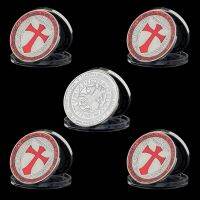 5Pcs Euro Masonic Challenge Coin Catholic Saint Wutang Red Knights Crusade Souvenir Silver Token Coin Collection For Gifts