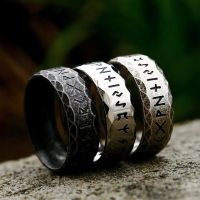 1 Vintage Silver Color Viking Letter Rune Rings Men Women Simple Nordic Odin Viking Ring Stainless Steel Amulet Fashion Jewelry